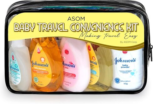 مجموعة أدوات الاستحمام الأساسية من Asom Baby Bath Essentials، مناديل شامبو وغسول وقت النوم، كريم الطفح الجلدي ومجموعة الترطيب، متوافقة مع TSA، أدوات زينة للأطفال خالية من المتاعب أثناء السفر. in Kuwait