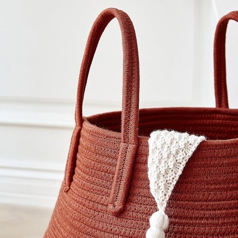 سلة تخزين بوهو متعددة الأغراض R RUNKA |18.1 بوصة × 15.7 بوصة| نسج حبل القطن الناعم | ديكور المنزل والتخزين في جهاز واحد | مثالية للبطانيات والوسائد| سلة غسيل الحضانة | بني محمر in Kuwait