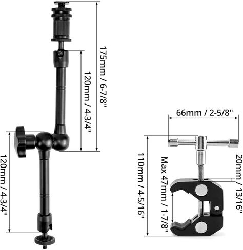 QWORK ذراع مفصلي قابل للتعديل ومشبك كبير جدًا، مجموعتان 11 بوصة ذراع سحري للاحتكاك وحامل هاتف محمول بمشبك كاميرا فائق in Kuwait