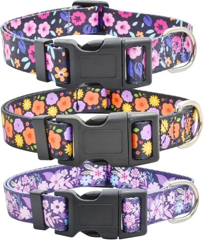 3 PCS Cute Dog Collar Adjustable with Patterns, Ultra Comfy Soft Breathable Pet Collar for Girl Female Small Medium Large Dogs (L(14-22in), 1-Combinatorial) in Saudi Arabia