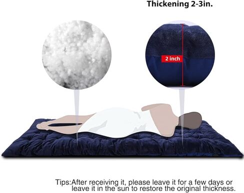 Stonehomy 2-3 Inches Thicker Comfortable Cotton Sleeping Cot Pad Mattress, Navy Blue/Gray/Brown in Kuwait