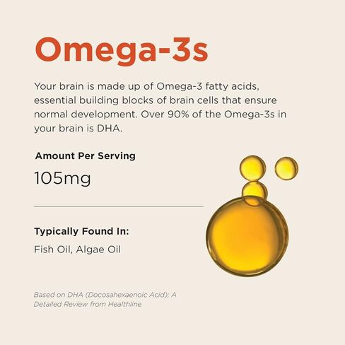 صمغ برينياك كيدز اليومي، يدعم صحة الدماغ مع أوميغا 3 DHA EPA DPA والكولين وB6 وB12 واللوتين لصحة العين مع دعم المناعة، نكهة التوت الحمضي، 90 قيراط in Kuwait