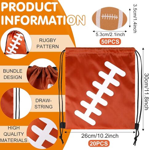MAKCNMYM 20 Pack Drawstring Bags Gym Backpack with 50 Football Sports Stickers Small Gym Sackpack Storage cinch Bag Youth Football Party Favors Gifts Goodie Bags for Competition, Training, Softball in Kuwait