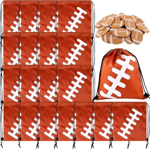 MAKCNMYM 20 Pack Drawstring Bags Gym Backpack with 50 Football Sports Stickers Small Gym Sackpack Storage cinch Bag Youth Football Party Favors Gifts Goodie Bags for Competition, Training, Softball in Kuwait