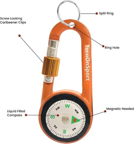 2 Pack Carabiner Clip On Compass Hiking - Compact Compass Keychain Backpacks | Small Pocket Magnetic Compass Keychain for Kids - Twist Lock | Keyring Keychains Outdoor Survival Camping in Kuwait