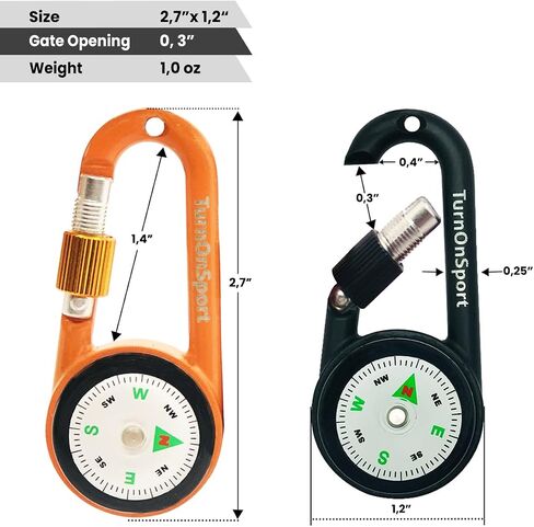 2 Pack Carabiner Clip On Compass Hiking - Compact Compass Keychain Backpacks | Small Pocket Magnetic Compass Keychain for Kids - Twist Lock | Keyring Keychains Outdoor Survival Camping in Kuwait
