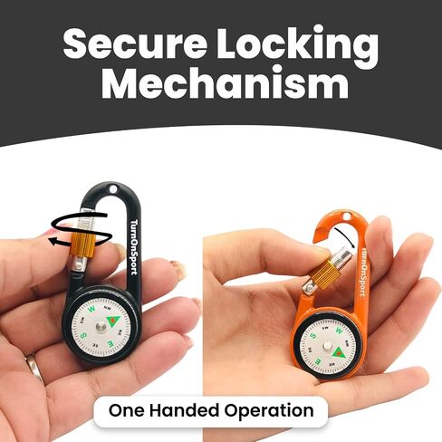 2 Pack Carabiner Clip On Compass Hiking - Compact Compass Keychain Backpacks | Small Pocket Magnetic Compass Keychain for Kids - Twist Lock | Keyring Keychains Outdoor Survival Camping in Kuwait