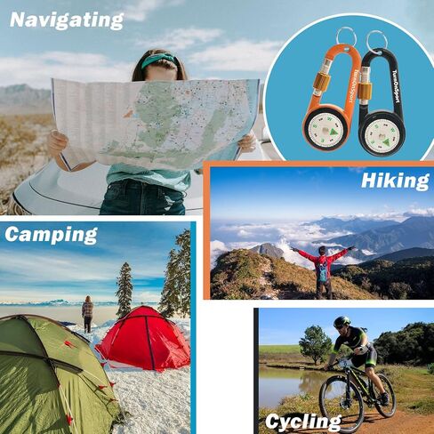 2 Pack Carabiner Clip On Compass Hiking - Compact Compass Keychain Backpacks | Small Pocket Magnetic Compass Keychain for Kids - Twist Lock | Keyring Keychains Outdoor Survival Camping in Kuwait