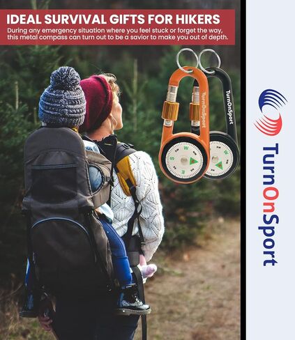 2 Pack Carabiner Clip On Compass Hiking - Compact Compass Keychain Backpacks | Small Pocket Magnetic Compass Keychain for Kids - Twist Lock | Keyring Keychains Outdoor Survival Camping in Kuwait