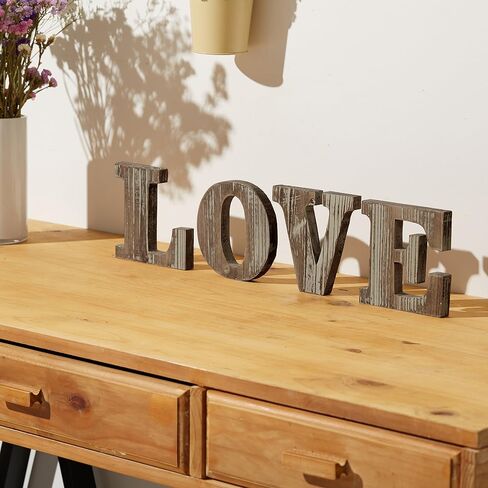 MyGift Decorative Torched Wood LOVE Cut Out Letters Sign for Wedding Decor, Standing Wooden Word Art Sign for Dorm Decoration, Anniversary, Valentine's Day in Saudi Arabia