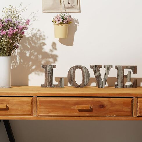 MyGift Decorative Torched Wood LOVE Cut Out Letters Sign for Wedding Decor, Standing Wooden Word Art Sign for Dorm Decoration, Anniversary, Valentine's Day in Saudi Arabia