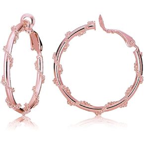 Hoops & Loops 925 Sterling Silver Chain-Wrap Clip-On Hoop Earrings for Women and Teen Girls, 20mm, 25mm, 30mm in Silver, Yellow & Rose Gold Flashed Sterling Silver