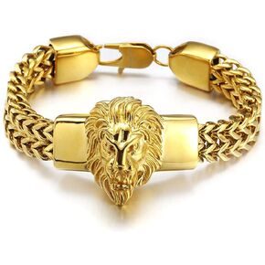 W/W Lifetime Mens Bracelet Stainless Steel Heavy 12mm Double Franco Chain Lion Head Bracelet Jewelry Men Biker… in Kuwait