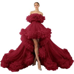 Puffy Ruffles Tulle Robe for Maternity Photoshoot Sheer Off Shoulder Maternity Robe Pregnant Baby Shower Prom Gown