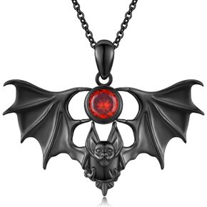 Freesloth Halloween Bat/Spider/Snake/Wing/Skeleton Necklace 925 Sterling Silver Red Crystal Bat Pendant Halloween Jewelry Gift for Women Girl