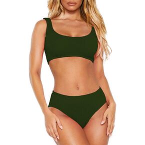 Womens Swimsuits Two Piece Sports Bathing Suits Crop Tops Ribbed Bikini Sets Swimwear Bottoms
