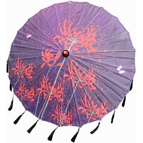 TFLBANGEL 33" Rainproof Windproof Handmade Chinese Oiled Paper Umbrella Parasol Classical Painting Dancing Props Retractable Plum Blossom Umbrella with Elegant Handle And Tassels