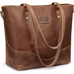 S-ZONE Women's Leather Tote Bag Vintage Large Work Handbag Shoulder Crossbody Purse with Zipper Pocket in Saudi Arabia