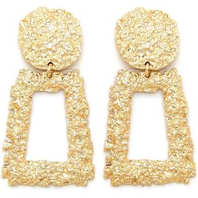 Women Oversize Geometric, Hammered, 4 Disc Pieces Statement Metal Clip on Earring Many Styles