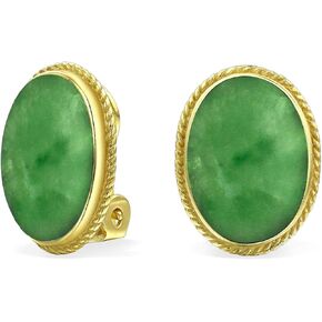 7CT Oval Cabochon Oval Gemstones Rope Cable Bezel 14K Gold Plated .925 Sterling Silver Clip On Earrings For Women Clip Only Is Alloy
