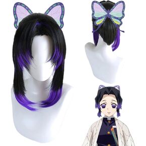 Liamiona Kamado Nezuko Cosplay Wig Anime Long Curly Black Gradient Orange Women Hair Halloween party Costumes wig + free wig cap