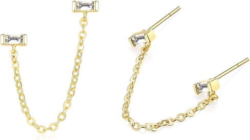 Women 14K Gold Bar Earrings,Stud With Chain And Cartilage Hugging Cuff Double Bar Ear Jacket Minimalist earrings For Lady Band in Kuwait