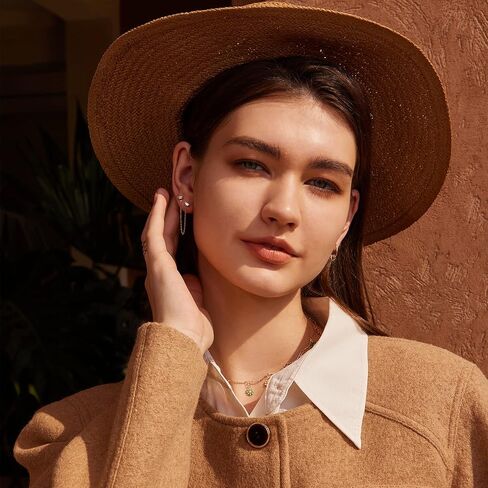 Women 14K Gold Bar Earrings,Stud With Chain And Cartilage Hugging Cuff Double Bar Ear Jacket Minimalist earrings For Lady Band in Kuwait