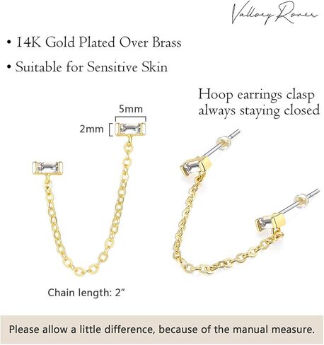 Women 14K Gold Bar Earrings,Stud With Chain And Cartilage Hugging Cuff Double Bar Ear Jacket Minimalist earrings For Lady Band in Kuwait