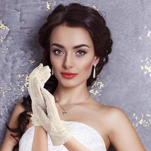 قفازات دانتيل قصيرة للسيدات، قفازات دانتيل زهرية، قفازات حفلات الشاي، قفازات الزفاف لحفلات الأوبرا وحفلات الهالوين التنكرية in Kuwait