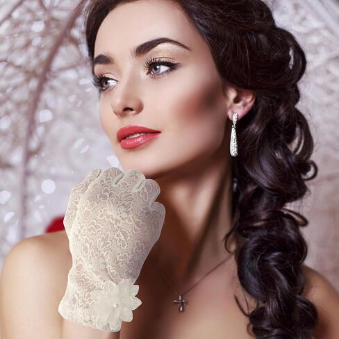 قفازات دانتيل قصيرة للسيدات، قفازات دانتيل زهرية، قفازات حفلات الشاي، قفازات الزفاف لحفلات الأوبرا وحفلات الهالوين التنكرية in Kuwait