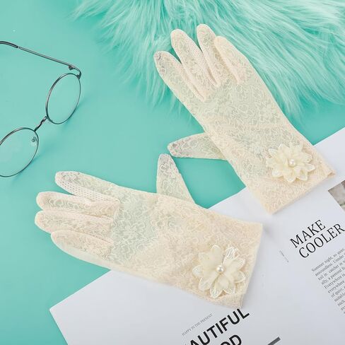 قفازات دانتيل قصيرة للسيدات، قفازات دانتيل زهرية، قفازات حفلات الشاي، قفازات الزفاف لحفلات الأوبرا وحفلات الهالوين التنكرية in Kuwait