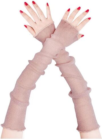 Aniler Women's Elbow Length Lace Mesh Tulle Fingerless Long Sleeve Cuff Driving Vacation Gloves in Kuwait