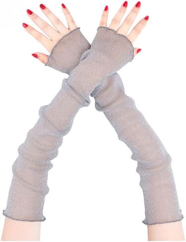 Aniler Women's Elbow Length Lace Mesh Tulle Fingerless Long Sleeve Cuff Driving Vacation Gloves in Kuwait