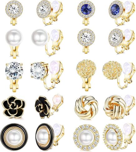 FIBO STEEL 10 Pairs Clip Earrings for Women Clip On Earrings for Non Pierced CZ Flower Simulated Freshwater Pearl Twist Knot Clip Earrings Sets Gold Silver Tone in Kuwait
