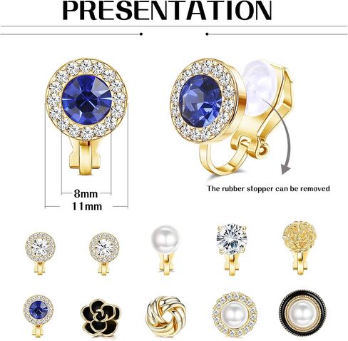 FIBO STEEL 10 Pairs Clip Earrings for Women Clip On Earrings for Non Pierced CZ Flower Simulated Freshwater Pearl Twist Knot Clip Earrings Sets Gold Silver Tone in Kuwait