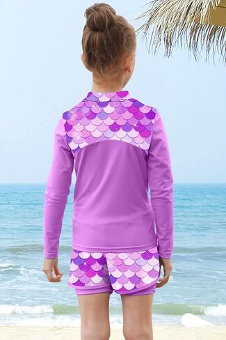 TFJH E 2 قطعة ملابس سباحة للفتيات بأكمام طويلة UV 50+ Rashguard Tankini مجموعة ملابس سباحة للأطفال بسحاب 3-12 سنة in Kuwait