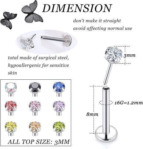 Vsnnsns 20G 18G 16G دفع في حلقات الشفاه الفولاذ المقاوم للصدأ الجراحية مجوهرات Labret مونرو الشفاه خواتم مسمار الغضروف الزنمة الحلزون أقراط ترصيع الأنف الدائري ميدوسا ثقب المجوهرات للنساء الرجال 3 مم تشيكوسلوفاكيا 10 قطع in Kuwait
