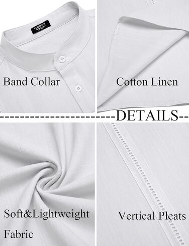 COOFANDY Men's Cotton Linen Henley Shirt Short Sleeve Cuban Guayabera Shirt Hippie Casual Beach Band Collar T Shirts in Saudi Arabia