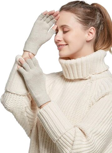 Facecozy Wool Blend Fingerless Gloves for Women Super Soft Cozy Half Finger Gloves Cold Weather Knit Wrist Warmers for Women in Kuwait