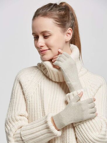 Facecozy Wool Blend Fingerless Gloves for Women Super Soft Cozy Half Finger Gloves Cold Weather Knit Wrist Warmers for Women in Kuwait