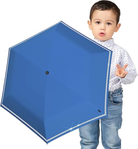 Knirps Rookie Manual Open Close Rain Umbrella - Compact Umbrella For Backpack - Windproof Travel Rain Umbrella for Kids - Manual Retractable Umbrella with Reflective Safety Strip, 90cm Diameter in Saudi Arabia