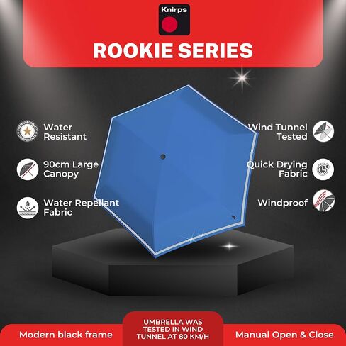 Knirps Rookie Manual Open Close Rain Umbrella - Compact Umbrella For Backpack - Windproof Travel Rain Umbrella for Kids - Manual Retractable Umbrella with Reflective Safety Strip, 90cm Diameter in Saudi Arabia