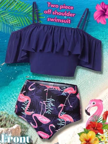 Kaei&Shi High Waisted Flounce Bikini Set,Tummy Control Swimsuits for Women,Off Shoulder in Kuwait