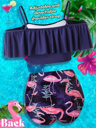 Kaei&Shi High Waisted Flounce Bikini Set,Tummy Control Swimsuits for Women,Off Shoulder in Kuwait
