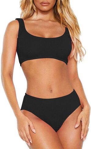 Womens Swimsuits Two Piece Sports Bathing Suits Crop Tops Ribbed Bikini Sets Swimwear Bottoms in Saudi Arabia