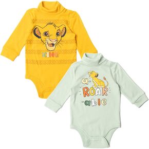 Disney Lion King Mickey Mouse Simba Baby 2 Pack Turtleneck Bodysuits Newborn to Infant