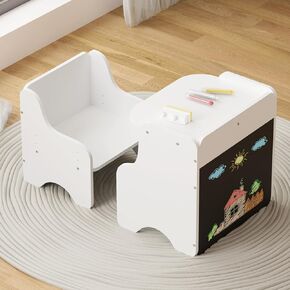 Tilhumt 2 in 1 Montessori Weaning Table and Chair Set with Built-in Chalkboard, Height Adjustable Chair for Toddlers, Kids Activity Table for Drawing, Dining, Reading, and Playing in Kuwait