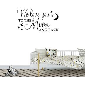 We Love You to The Moon and Back Wall Decal Nursery Wall Stickers Home Decor D087 (Black)