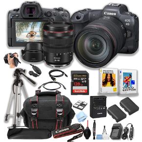 كاميرا Canon EOS R5 بدون مرآة مع RF مقاس 24-105 مم f/4 L وعدسة USM + ذاكرة Pro Speed ​​سعة 128 جيجابايت + حقيبة + حامل ثلاثي القوائم + حزمة برامج - حزمة احترافية in Saudi Arabia