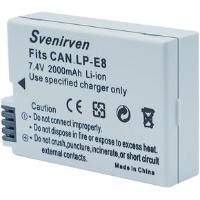 حزمة بطارية Svenirven 2000 مللي أمبير LP-E8 لكاميرات Canon EOS 550D، EOS 600D، EOS 700D، EOS Rebel T2i، EOS Rebel T3i، EOS Rebel T4i، EOS Rebel T5i Digital SLR (قطعة واحدة) in Kuwait